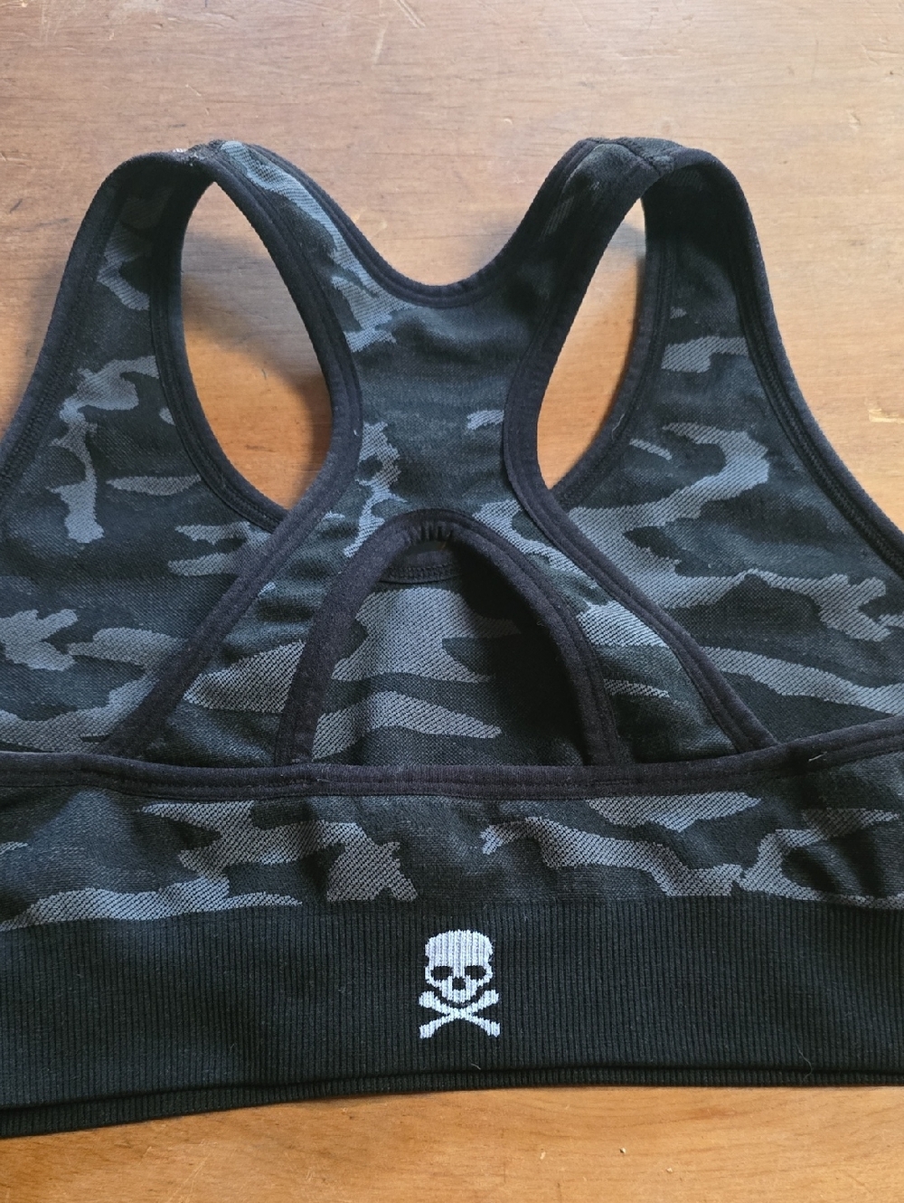 Soul Cycle Black Camo Sports Bra with Skull Logo